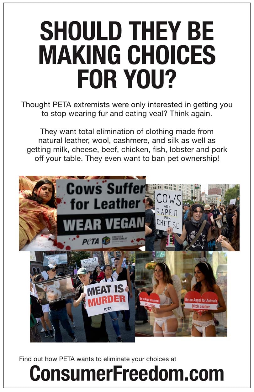 L'association PETA critiquée pour son opposition au choix du consommateur L'association PETA critiquée pour son opposition au choix du consommateur